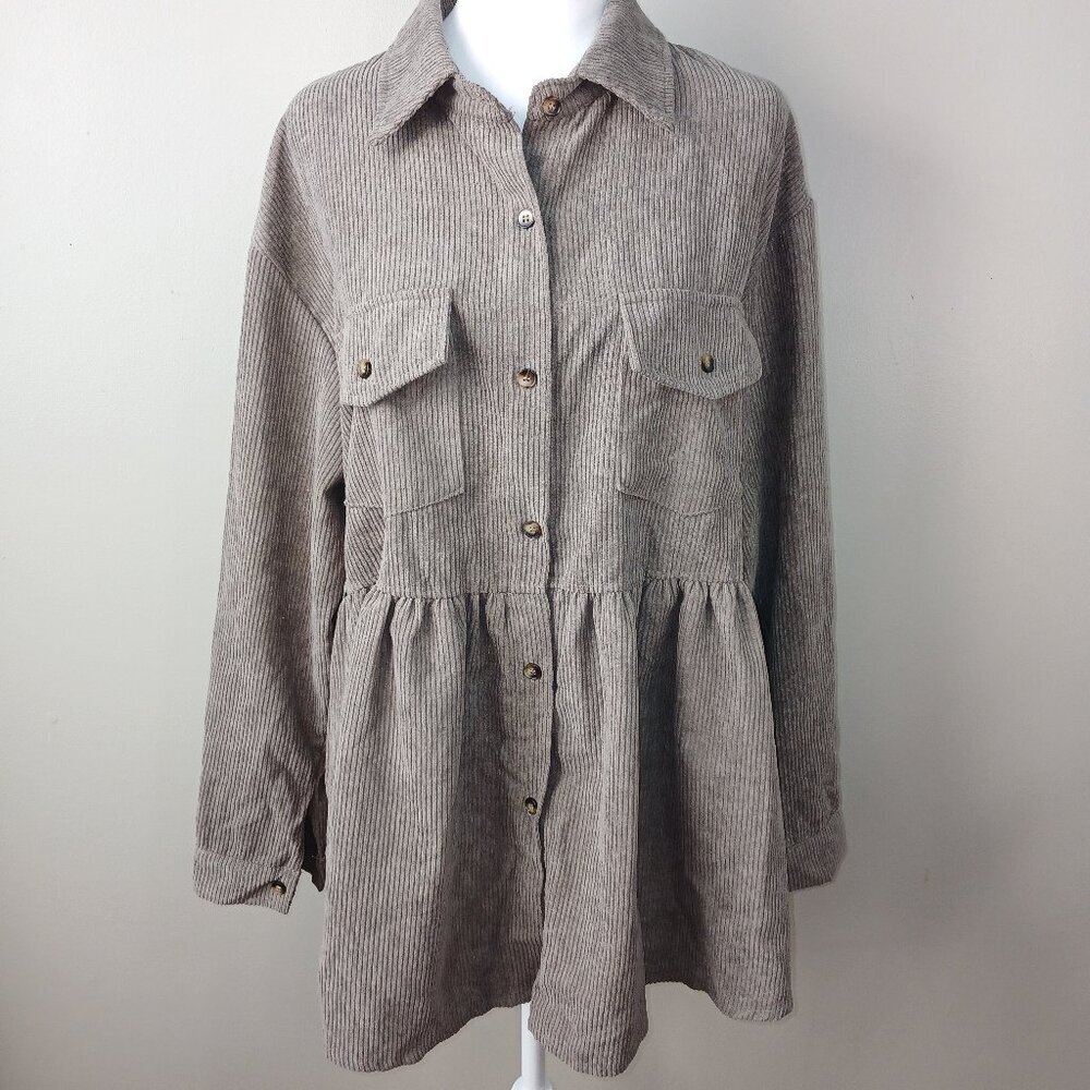 Womens Taupe Corduroy Button-Front Tunic